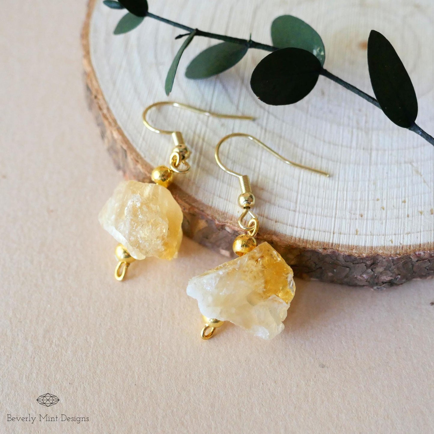 Citrine Earrings with 18K Gold, Irregular Rough Natural Raw Stone Earrings, Birthstone for November, Yellow Earrings, Gift for her