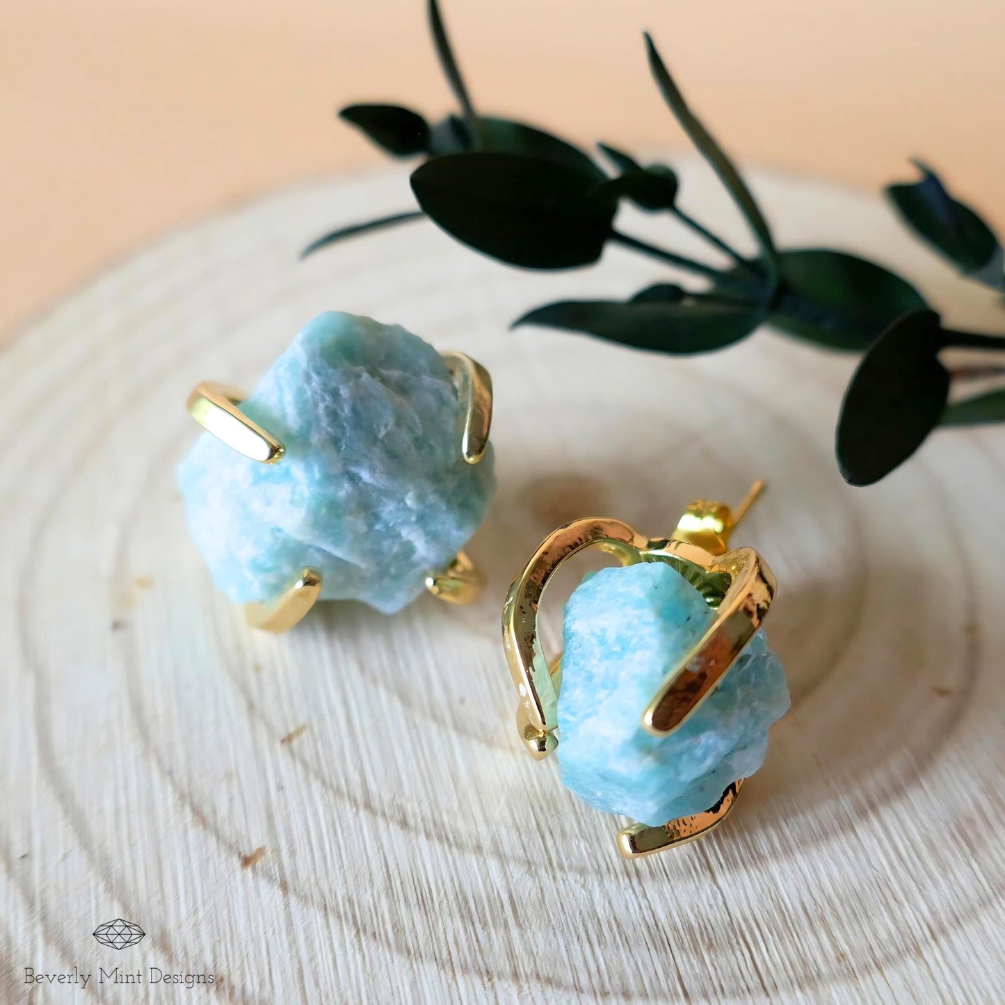 Green Aventurine Stud Earrings with 18K Gold, Green Stone Earrings, 1/2 - 3/4 inches, Natural Raw Stone Earrings, Chakra Stone