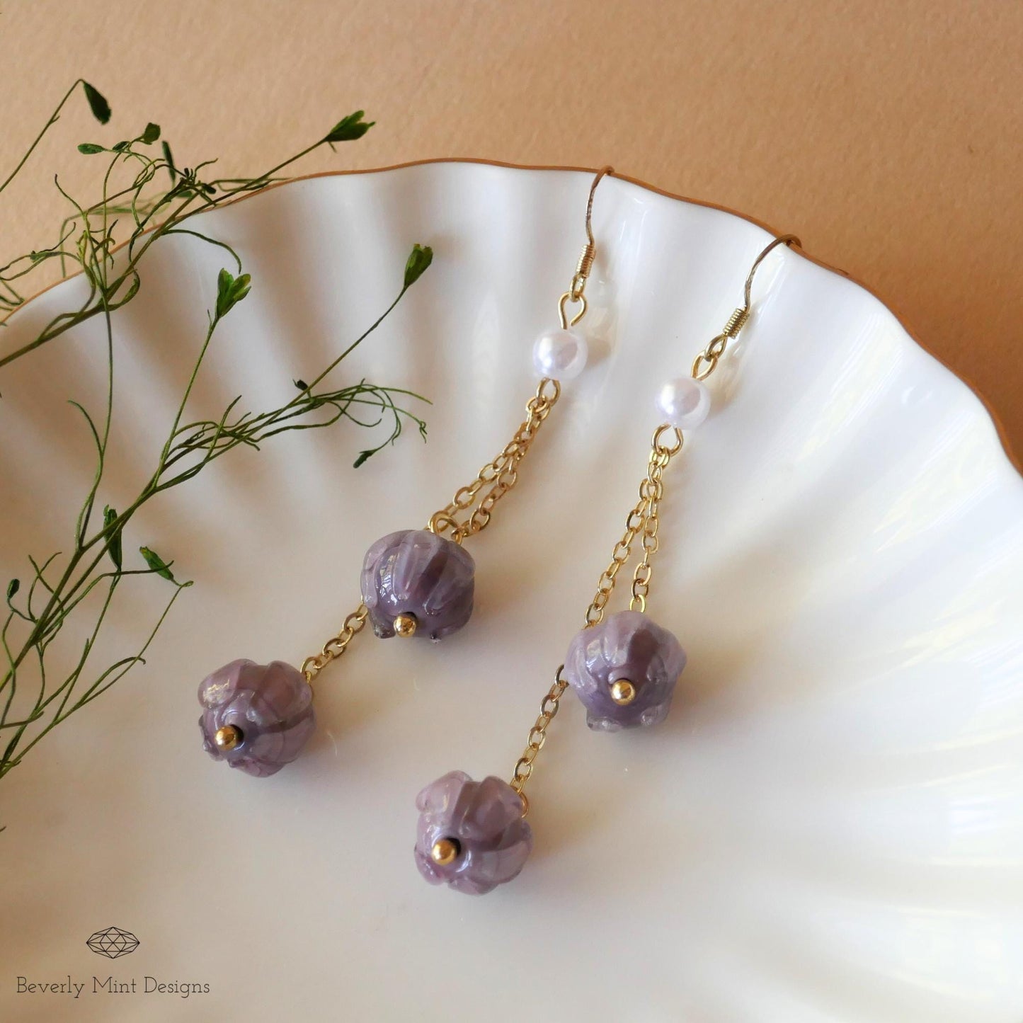 Purple Lily of The Valley, Purple Flower Earrings, Floral Dangle and Drop Earrings, Birth Flower for May ,Unique Earrings
