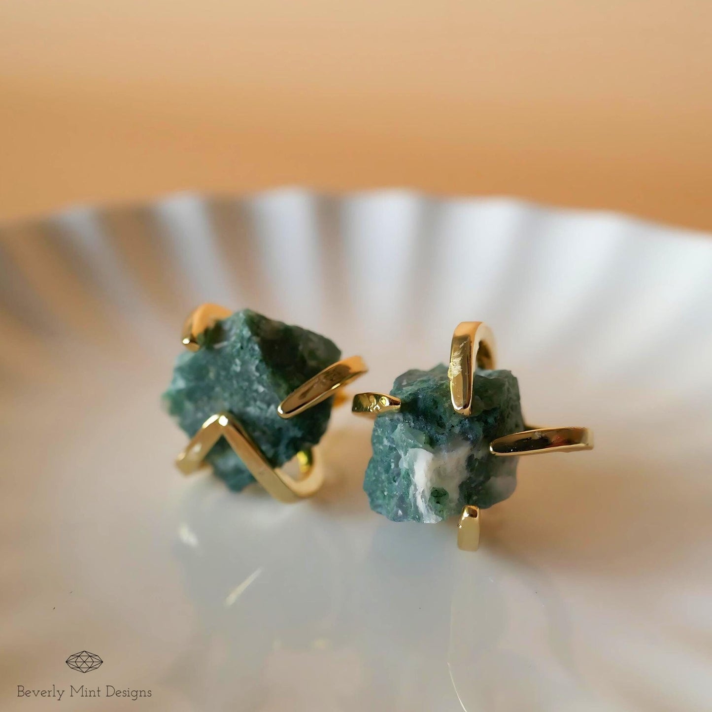 Epidote Stud Earrings with 18K Gold, Green Stone Earrings, 1/2 - 3/4 inches, Natural Raw Stone Earrings, Heart Chakra Stone