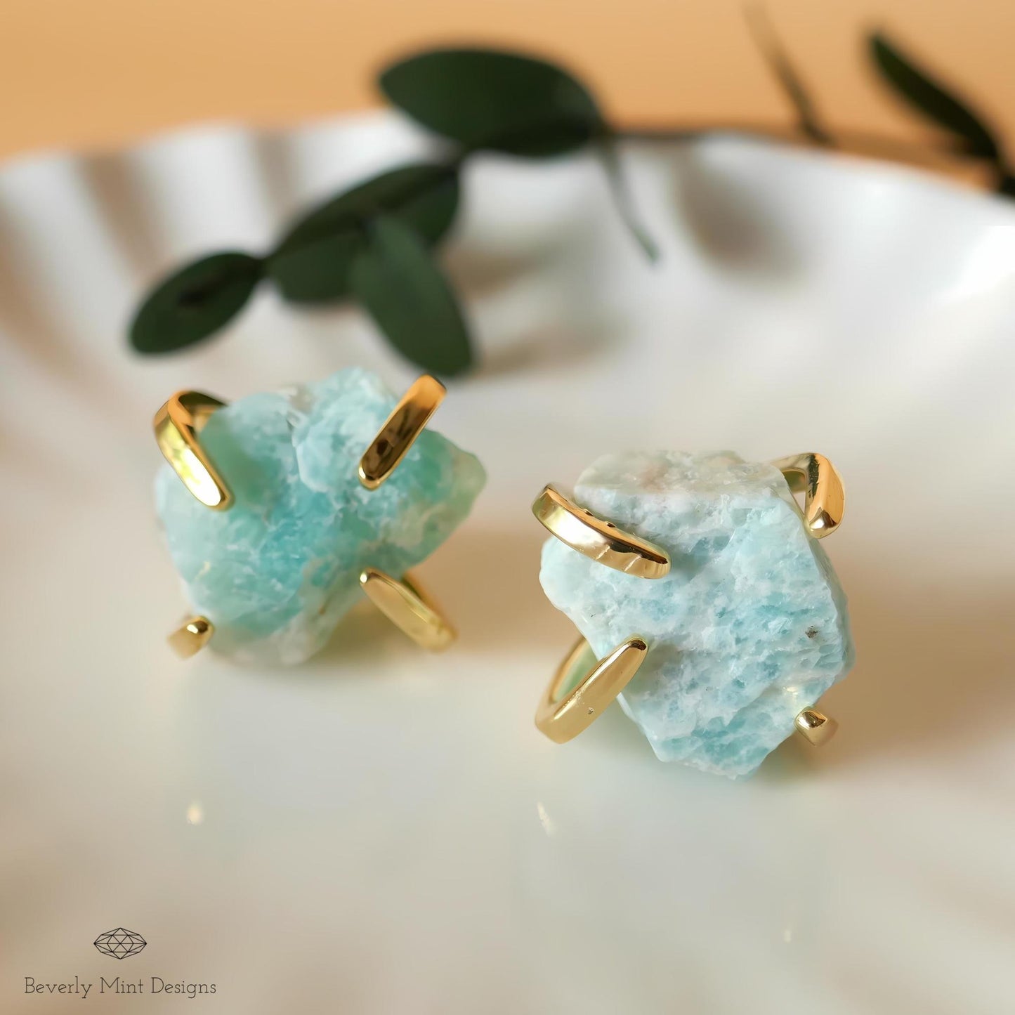 Amazonite Stud Earrings with 18K Gold, Green Stone Earrings, 1/2 - 3/4 inches, Natural Raw Stone Earrings, Chakra Stone, Gift For Her