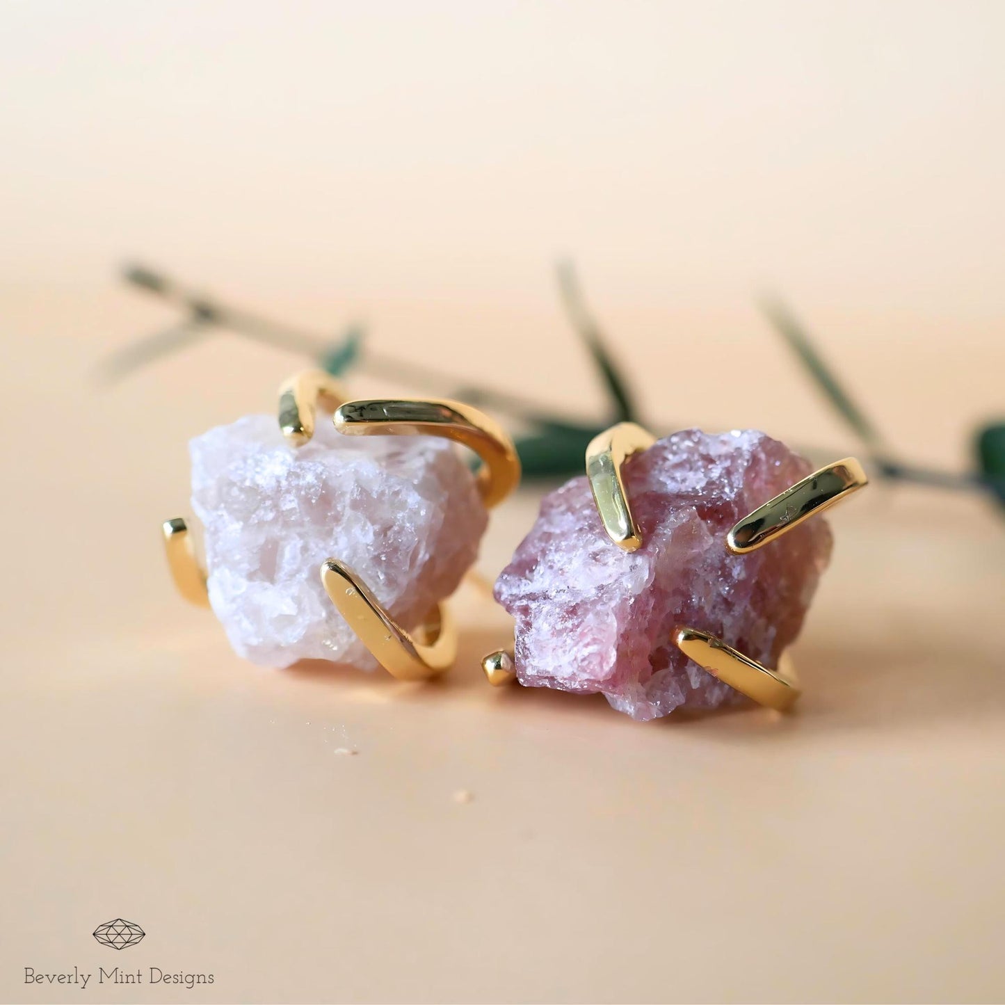 Strawberry Quartz Stud Earrings with 18K Gold, Purple Earrings, 1/2 -3/4 inches, Natural Raw Stone, Chakra Stones, Gift For Her