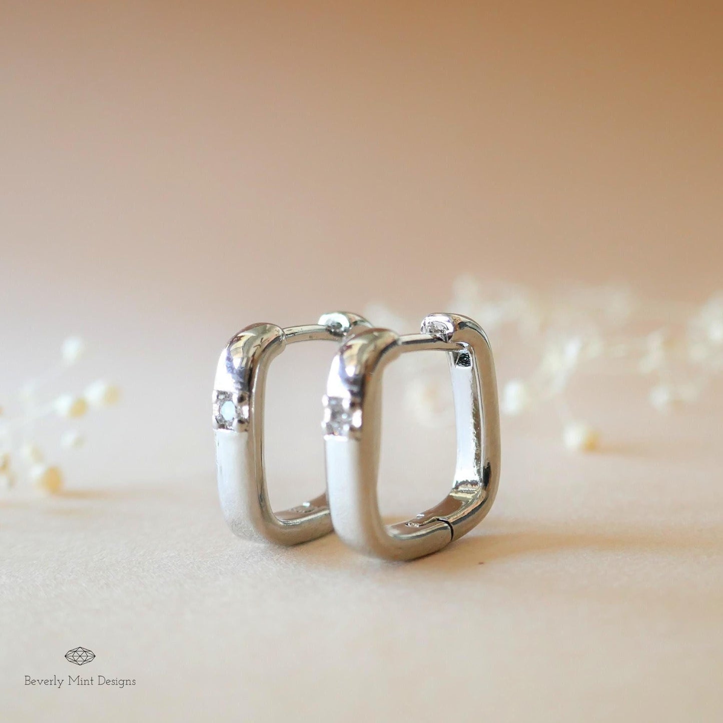 Silver Square Huugie Earrings, Hoop Earrings, 925 Earrings,Minimalist Earrings. Simple earrings, Gift for her, Gift For Her