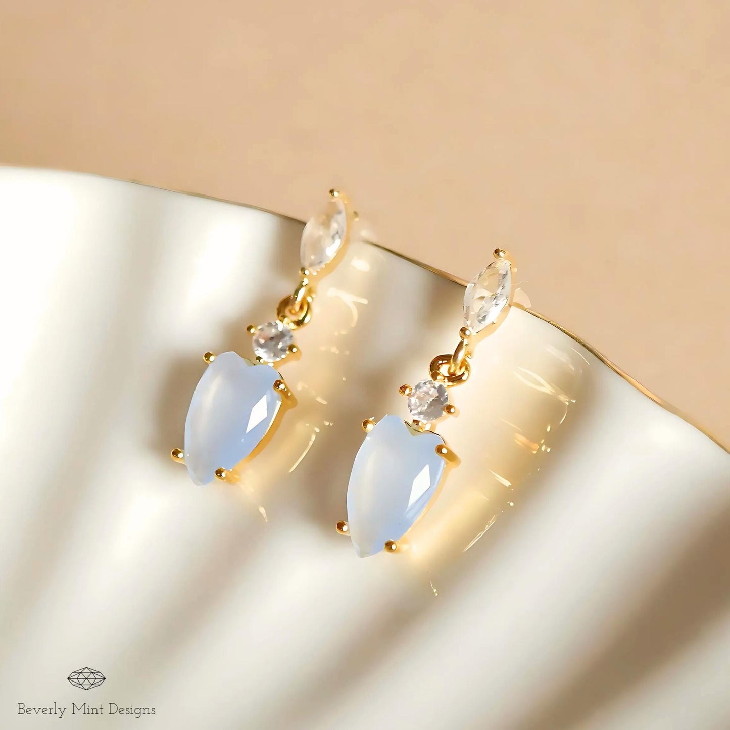 14K Gold Filled Dainty Earrings with Pale Blue Charm, Small Light Blue Teardrop Earrings, Gold Marquise Cut Crystal Earrings