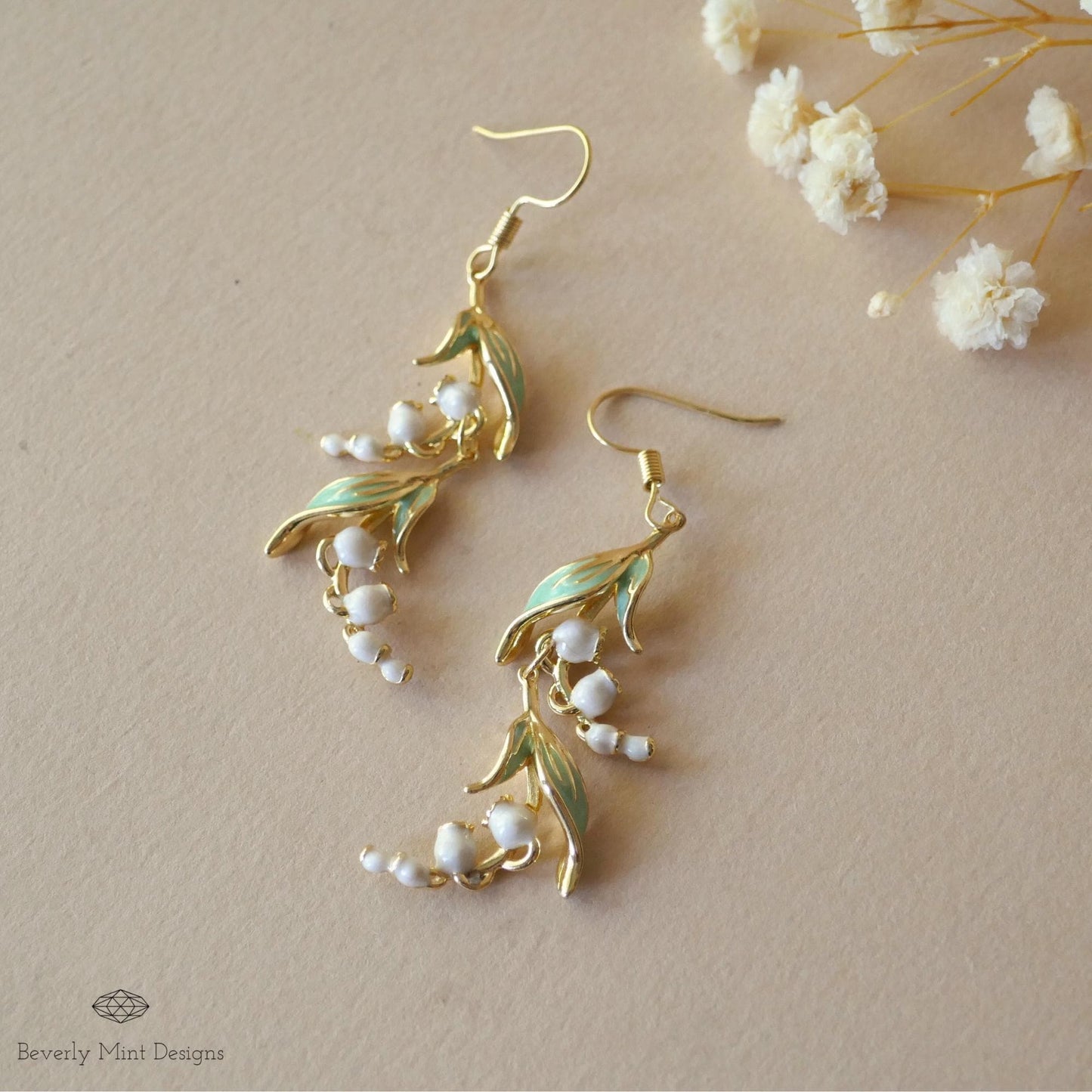 Lily Of The Valley Earrings, Gold Floral Dangle Earrings,Birth Flower for May, Nature-Inspired Jewelry, Botanical Long Earrings, Gift