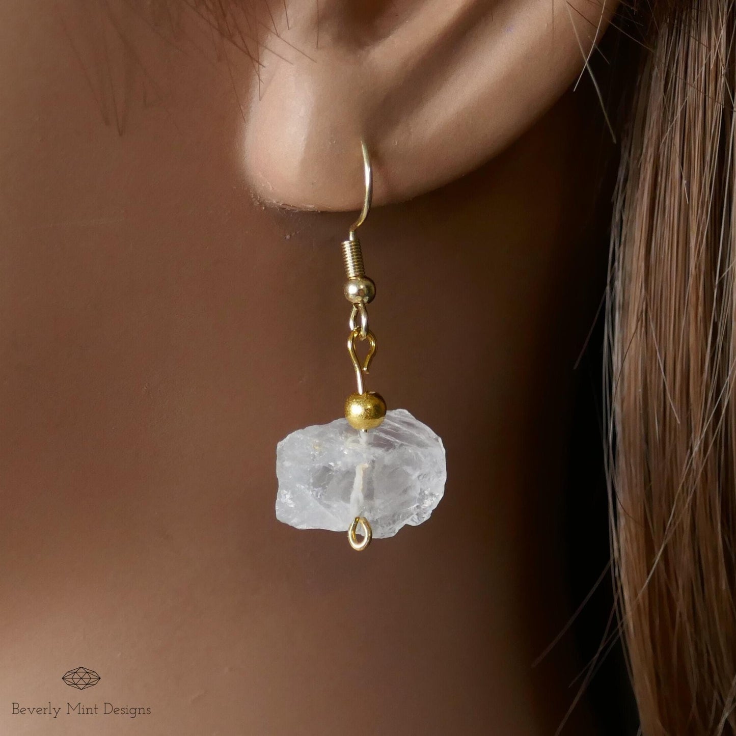 Irregular Rough Natural Raw Stone Earrings, Clear Quartz Earrings with 18K Gold Posts , Power Stones Earrings, Gift For Her