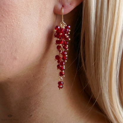 Red Crystal Cluster Threader Earrings