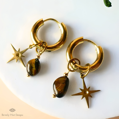 Tiger's Eye Star Hoops