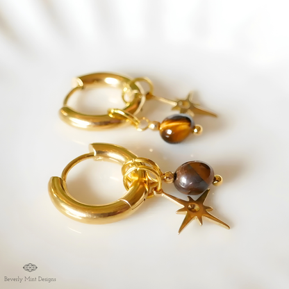 Tiger's Eye Star Hoops