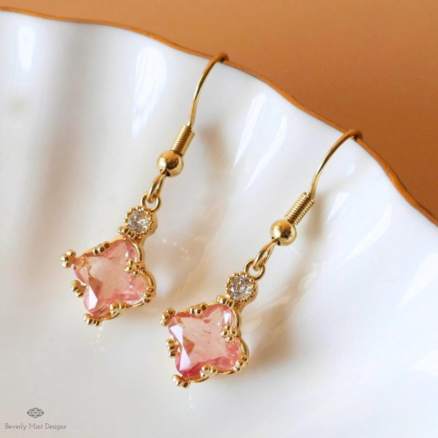 Soft Pink Small Charm Earrings, Blush Pink Earrings, 18K Gold Drop & Dangle Earrings, Minimalist Jewelry, Bridesmaids Gift, Anniversary Gift