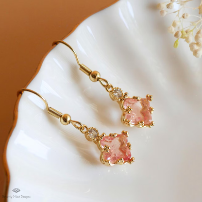 Soft Pink Small Charm Earrings, Blush Pink Earrings, 18K Gold Drop & Dangle Earrings, Minimalist Jewelry, Bridesmaids Gift, Anniversary Gift