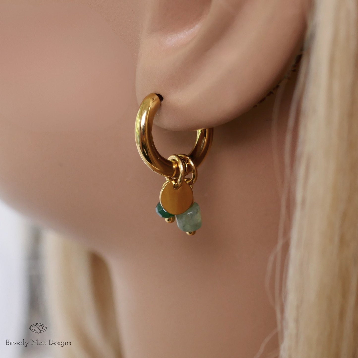 Vintage Style Hoop Earrings 18K Gold Plated Small Earrings, Green earrings Minimalist Earrings Gold Dangle Earrings