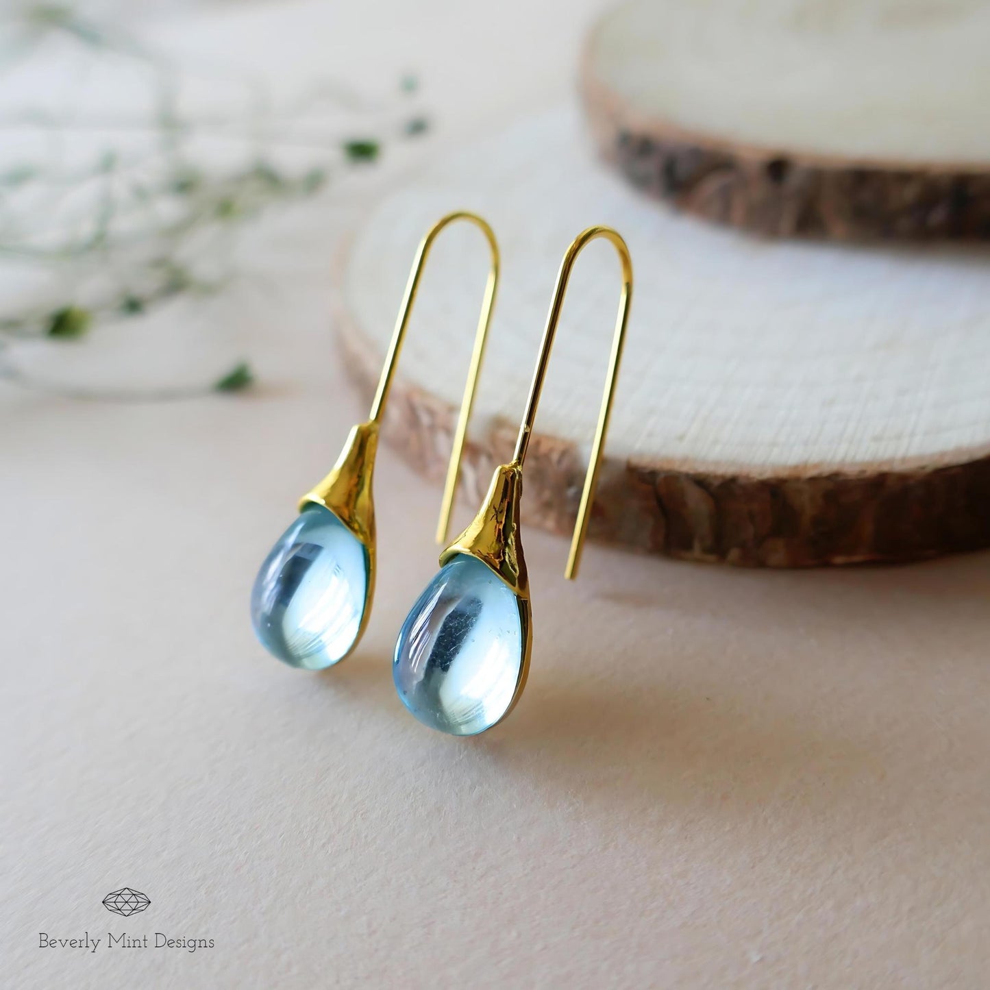 Blue Teardrop Earrings, Blue Gemstone Drop Earrings, Gold Dangle Earrings, Minimalist Jewelry, Unique Gift for Her