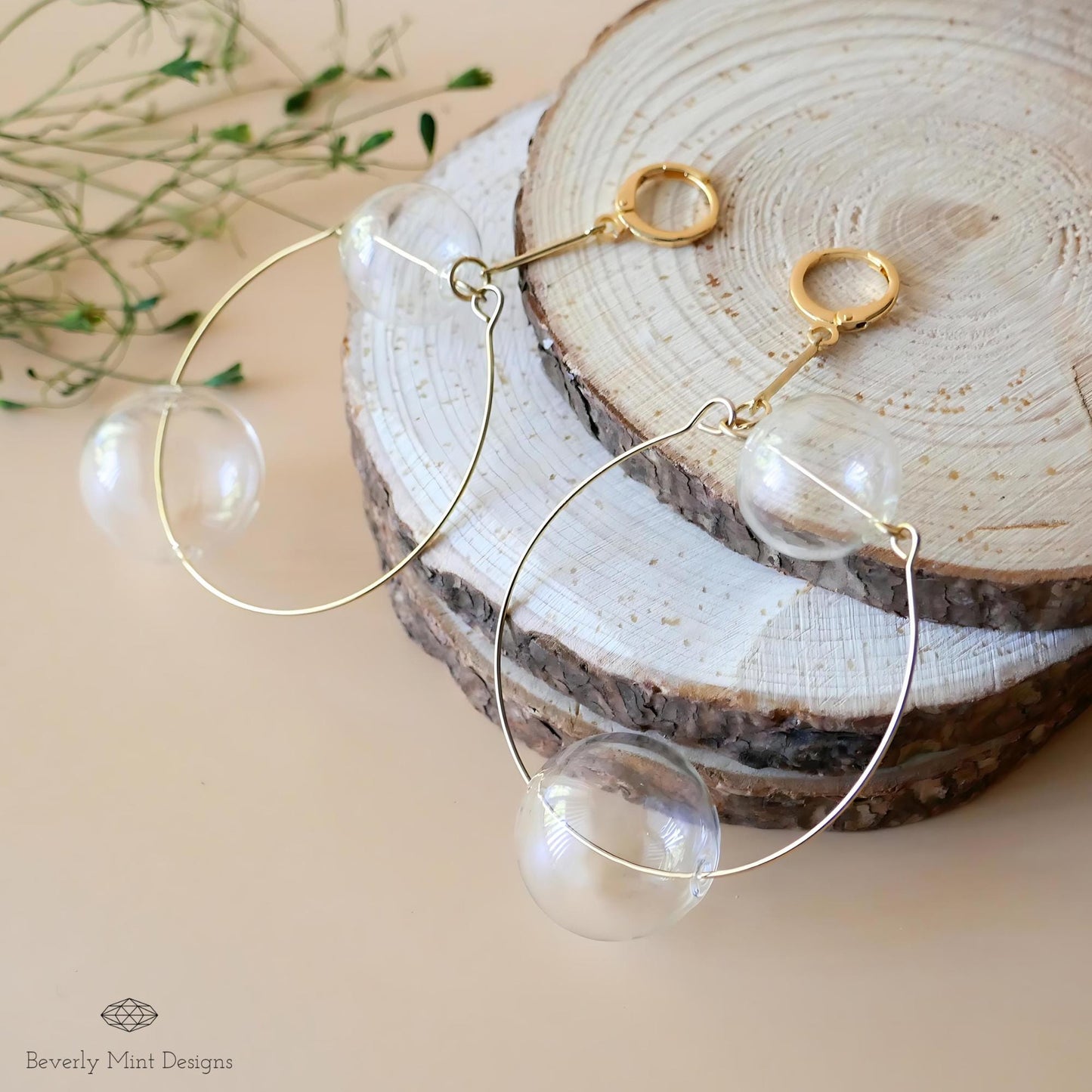 Glass Bubble Ball Earrings, 18K Gold Clear Sphere Hoop Earrings, Glass Bubble Earrings, Soap Bubble Earrings Unique Jewelry, Gift for Her