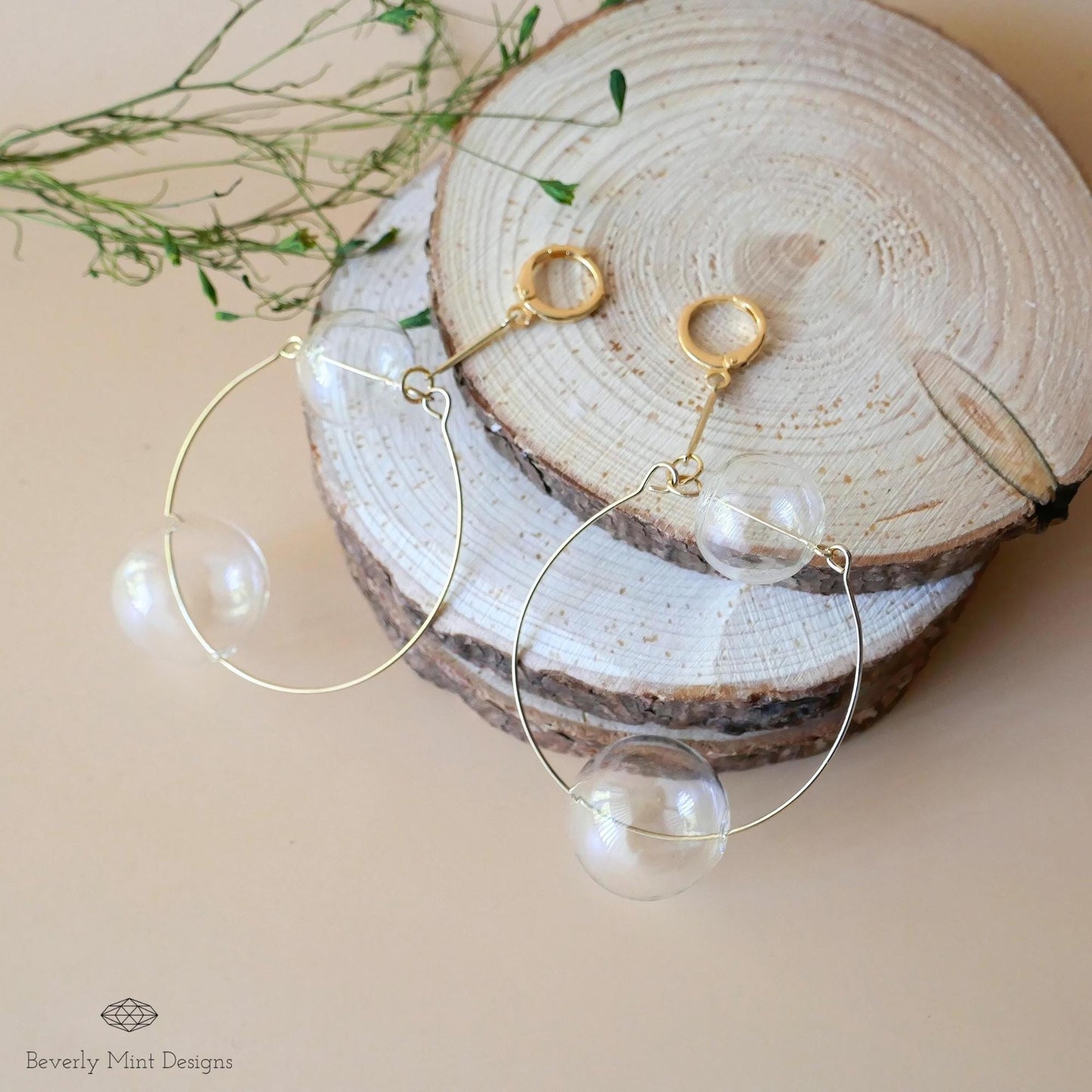 Glass Bubble Ball Earrings, 18K Gold Clear Sphere Hoop Earrings, Glass Bubble Earrings, Soap Bubble Earrings Unique Jewelry, Gift for Her