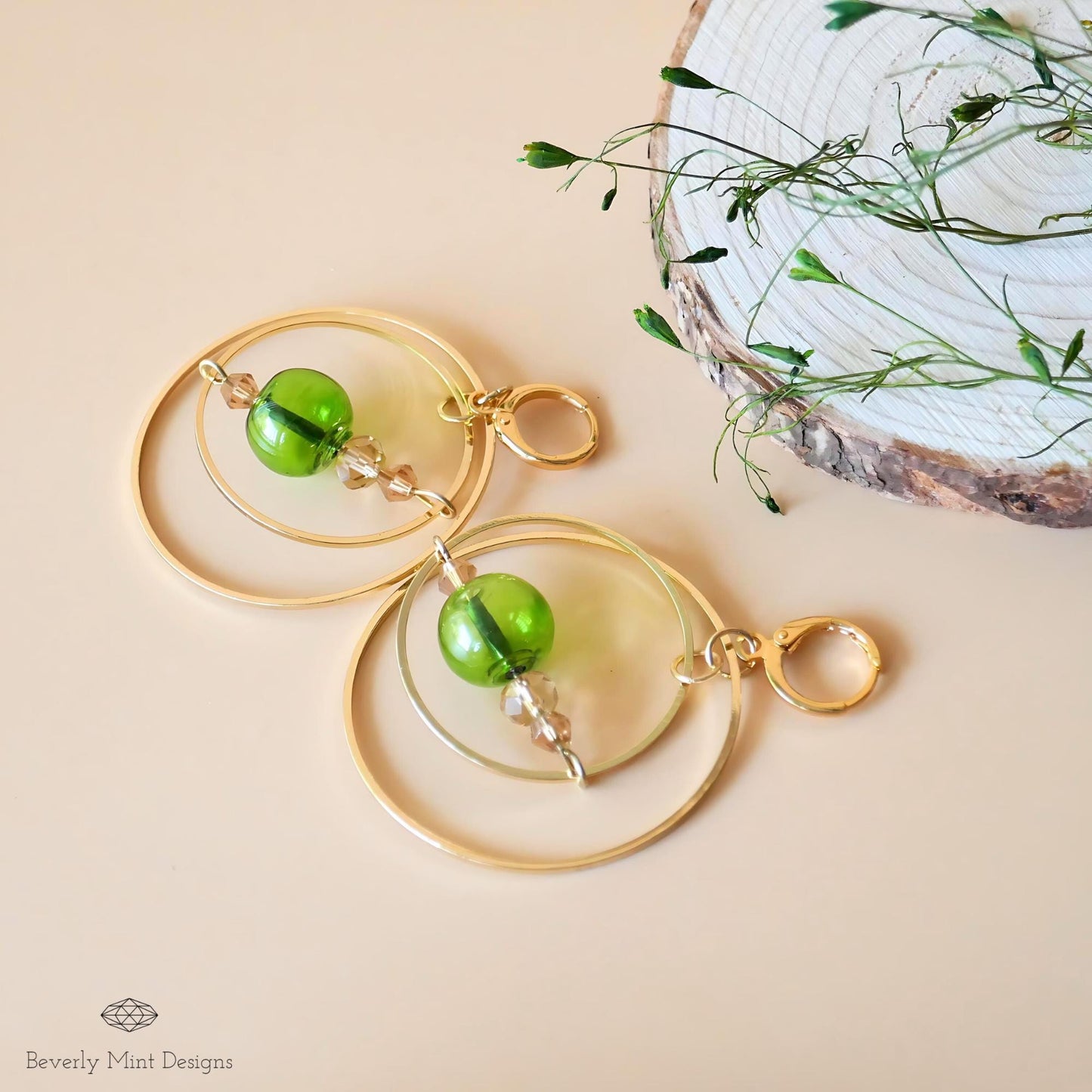 18K Gold Glass Ball Earrings, Green Drop Earrings, Dangle Long Earrings, Unique Glass Ball Earrings, Dangle Earrings, Drop Earrings