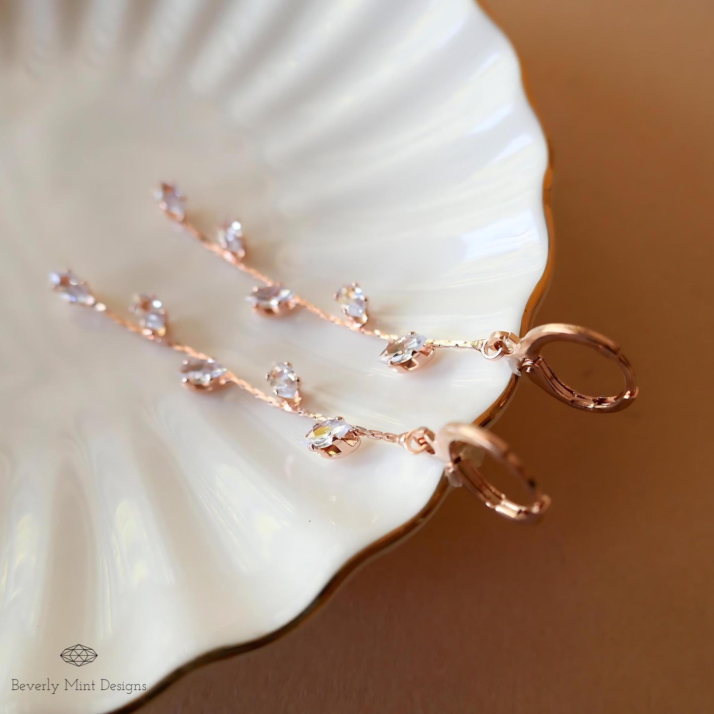 Rose Gold  Earrings, Leaves Earrings, Rose Gold Long Dangle Earrings, Leafy Earrings, Bridesmaid Jewelry, Wedding Gift, Gift For Her