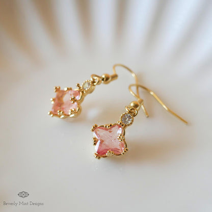 Soft Pink Small Charm Earrings, Blush Pink Earrings, 18K Gold Drop & Dangle Earrings, Minimalist Jewelry, Bridesmaids Gift, Anniversary Gift