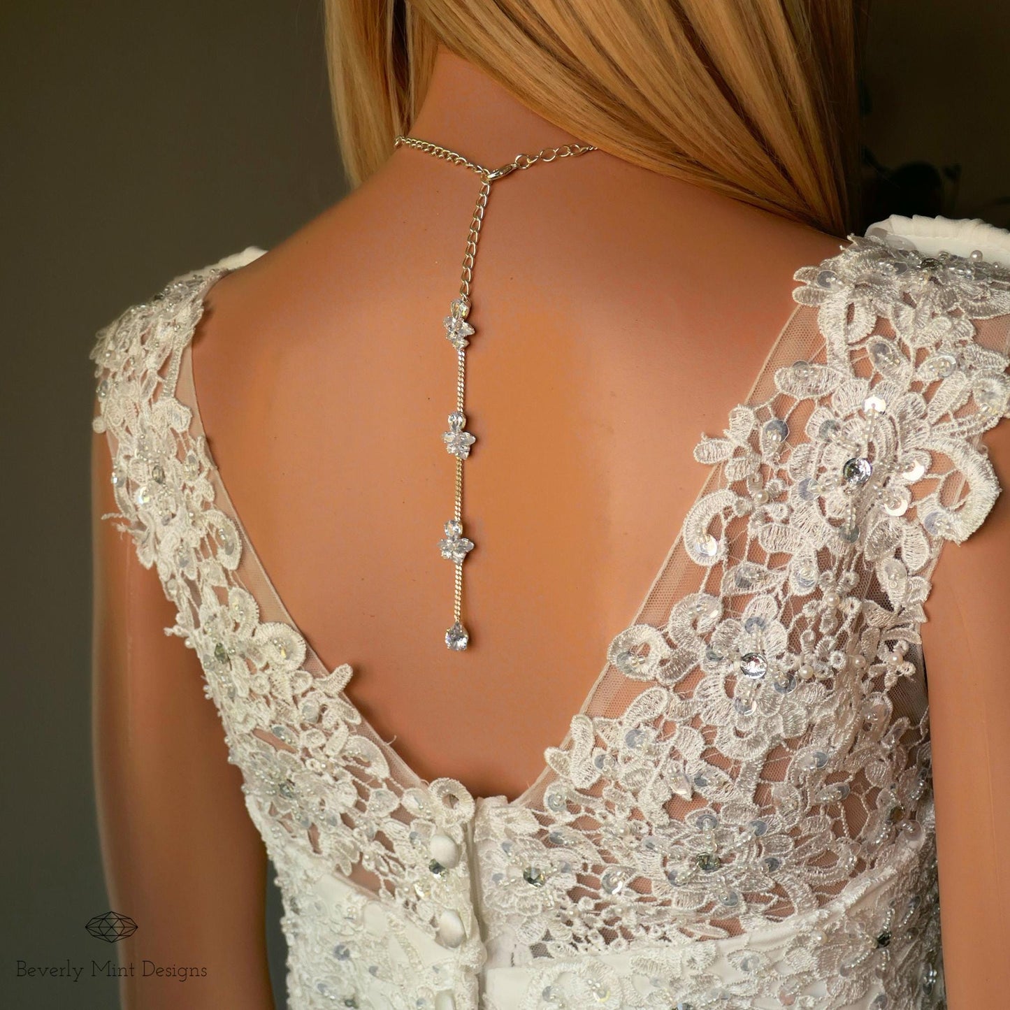 Back Necklace for Wedding, Backdrop Necklace, Cubic Zirconia Backdrop Necklace Wedding, Bridal Gift, Gift For Her