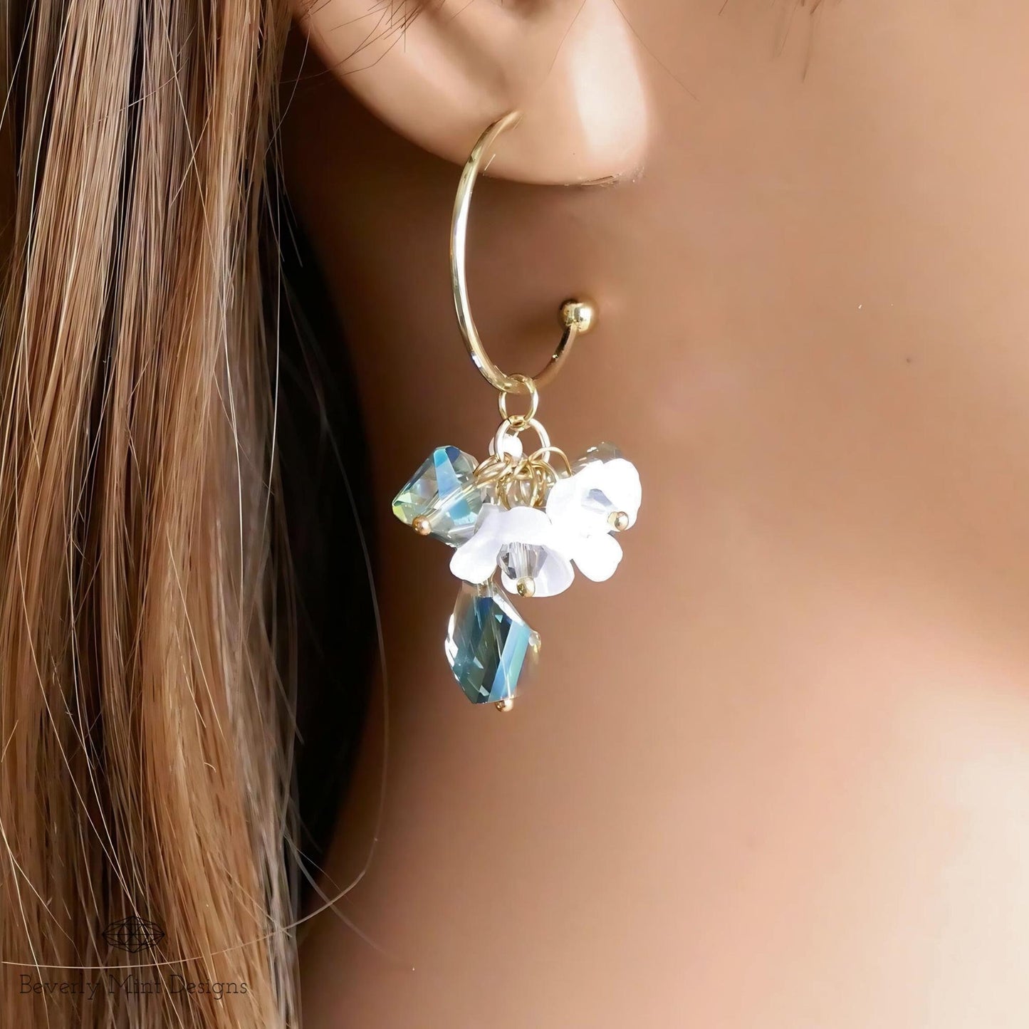 Pearly Flower Earrings, Flower Drop Earrings ,Feminine Earrings, Floral Chandelier Earrings, Unique Jewelry, Gift For Her