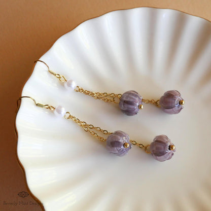 Purple Lily of The Valley,  Purple Flower Earrings, Floral Dangle and Drop Earrings, Birth Flower for May ,Unique Earrings