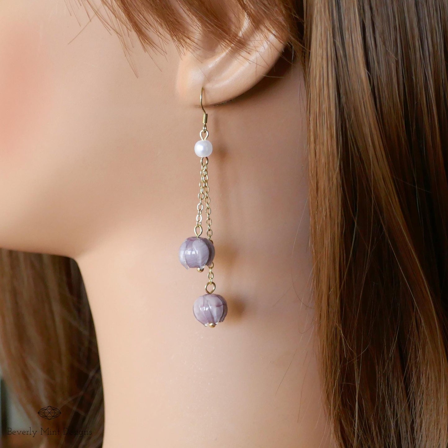 Purple Lily of The Valley,  Purple Flower Earrings, Floral Dangle and Drop Earrings, Birth Flower for May ,Unique Earrings