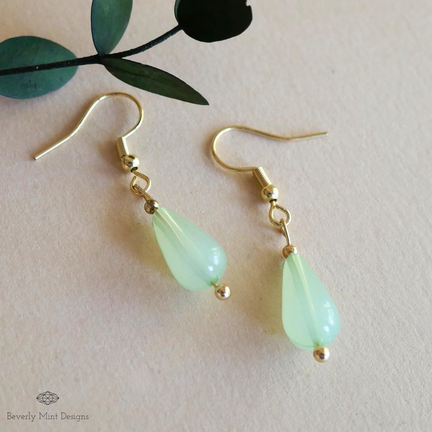 Jade Color Teardrop Earrings, 18K Gold Drop Earrings, Light Green Earrings,  Minimalist Earrings Mint Green ,, Gift For Her