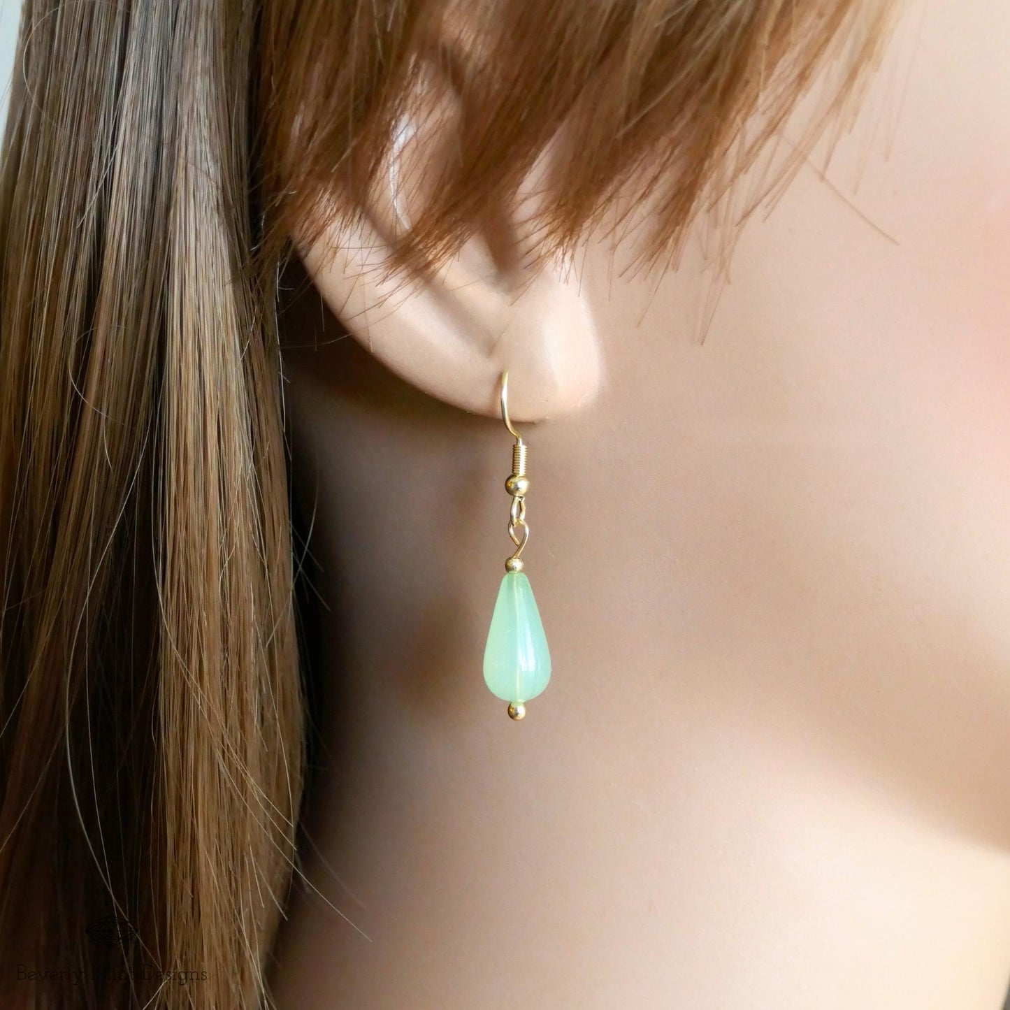 Jade Color Teardrop Earrings, 18K Gold Drop Earrings, Light Green Earrings,  Minimalist Earrings Mint Green ,, Gift For Her
