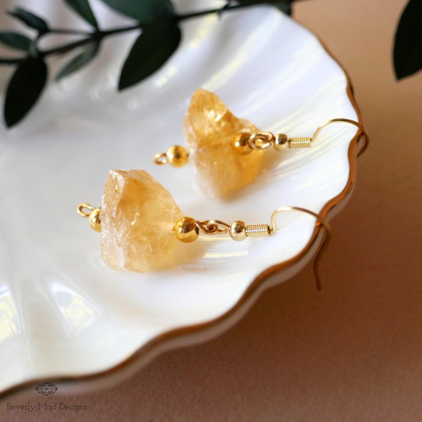 Citrine Earrings with 18K Gold, Irregular Rough Natural Raw Stone Earrings, Birthstone for November, Yellow Earrings, Gift for her
