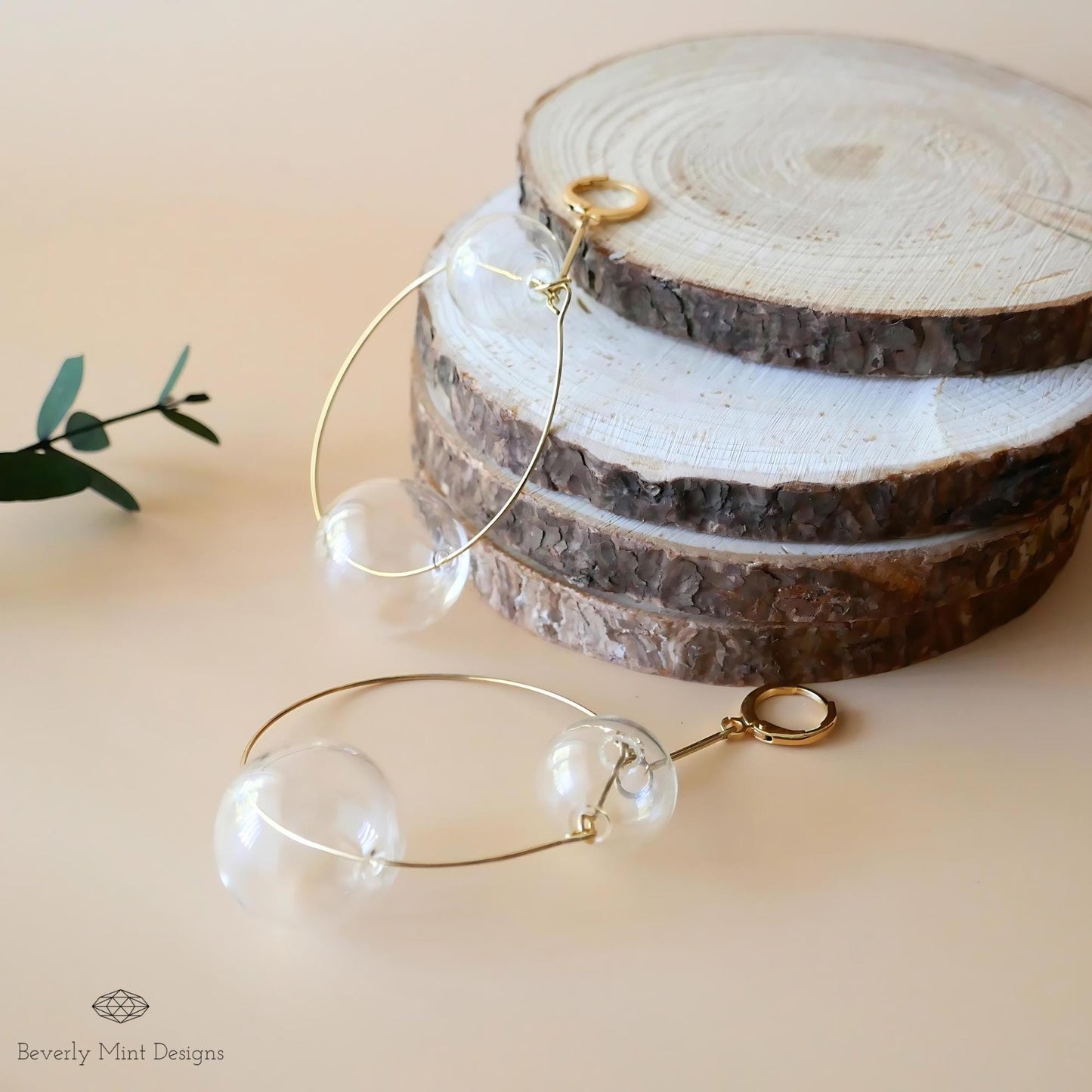 Glass Bubble Ball Earrings, 18K Gold Clear Sphere Hoop Earrings, Glass Bubble Earrings, Soap Bubble Earrings Unique Jewelry, Gift for Her