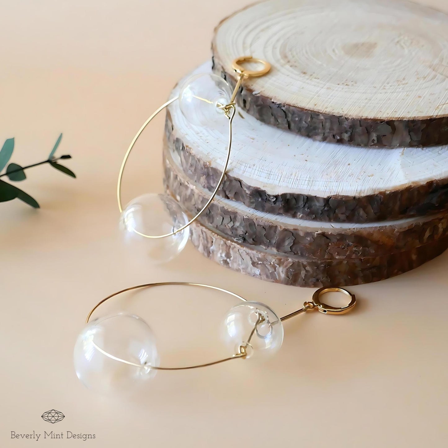 Glass Bubble Ball Earrings, 18K Gold Clear Sphere Hoop Earrings, Glass Bubble Earrings, Soap Bubble Earrings Unique Jewelry, Gift for Her
