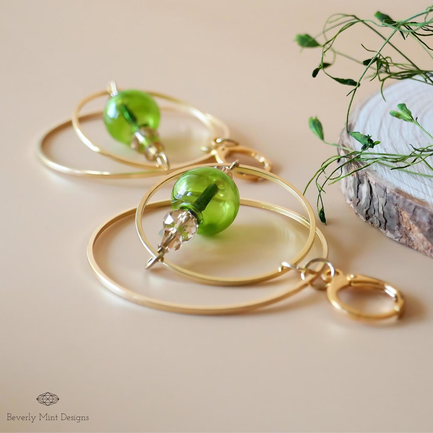 18K Gold Glass Ball Earrings, Green Drop Earrings, Dangle Long Earrings, Unique Glass Ball Earrings, Dangle Earrings, Drop Earrings