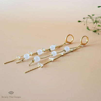 18K Gold Dangle Earrings, Gold Drop Earrings, Cubic Zirconia Dangle Earrings, CZ Long Earrings, Bridesmaid gift, Gift For Her