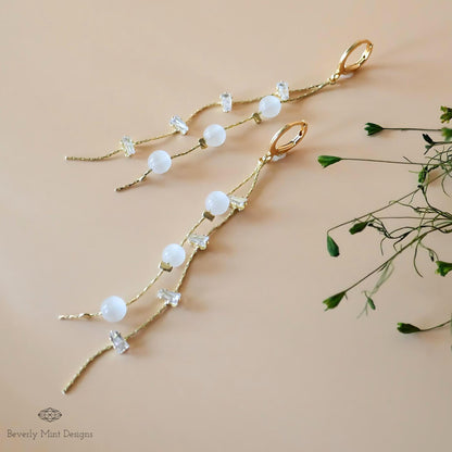 18K Gold Dangle Earrings, Gold Drop Earrings, Cubic Zirconia Dangle Earrings, CZ Long Earrings, Bridesmaid gift, Gift For Her