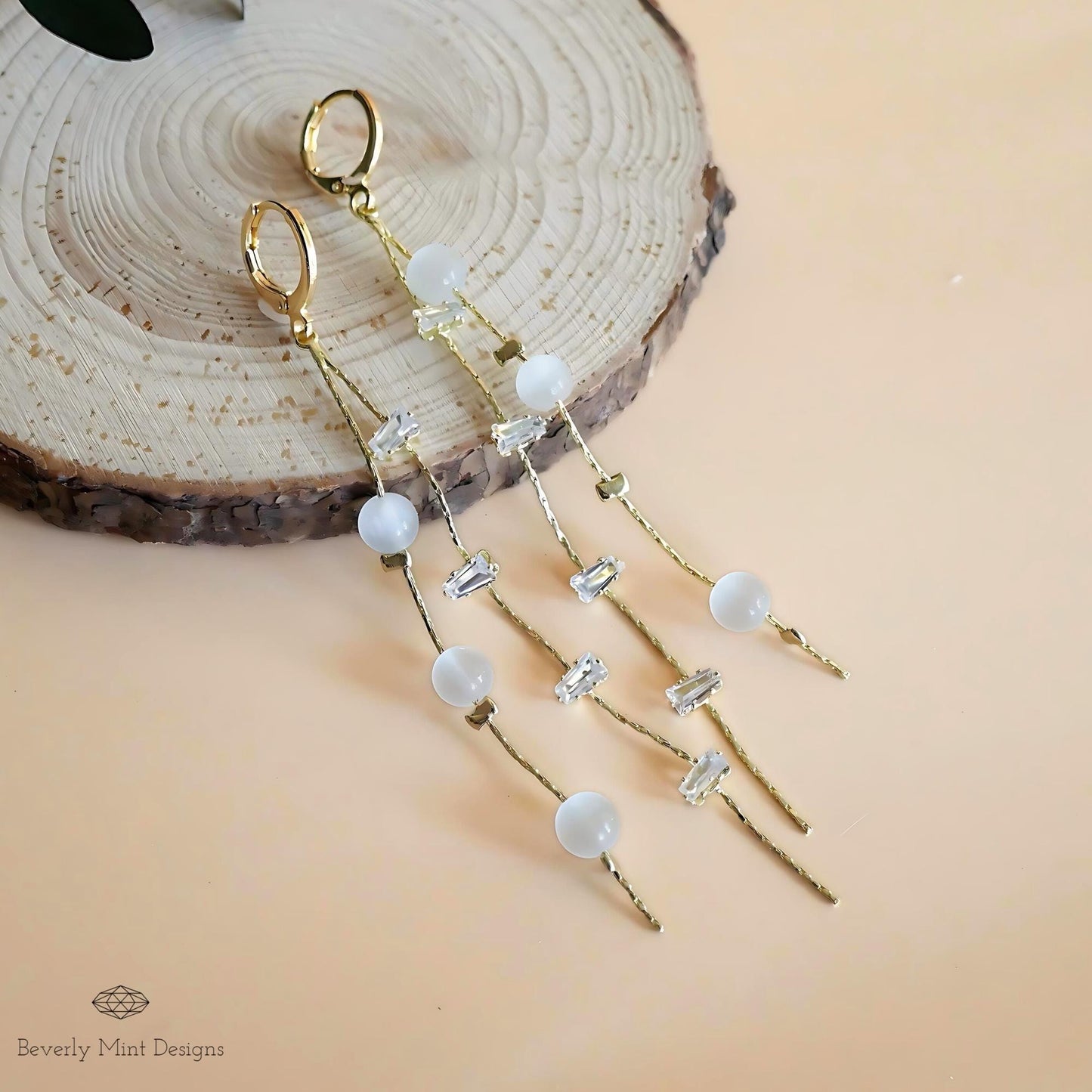 18K Gold Dangle Earrings, Gold Drop Earrings, Cubic Zirconia Dangle Earrings, CZ Long Earrings, Bridesmaid gift, Gift For Her