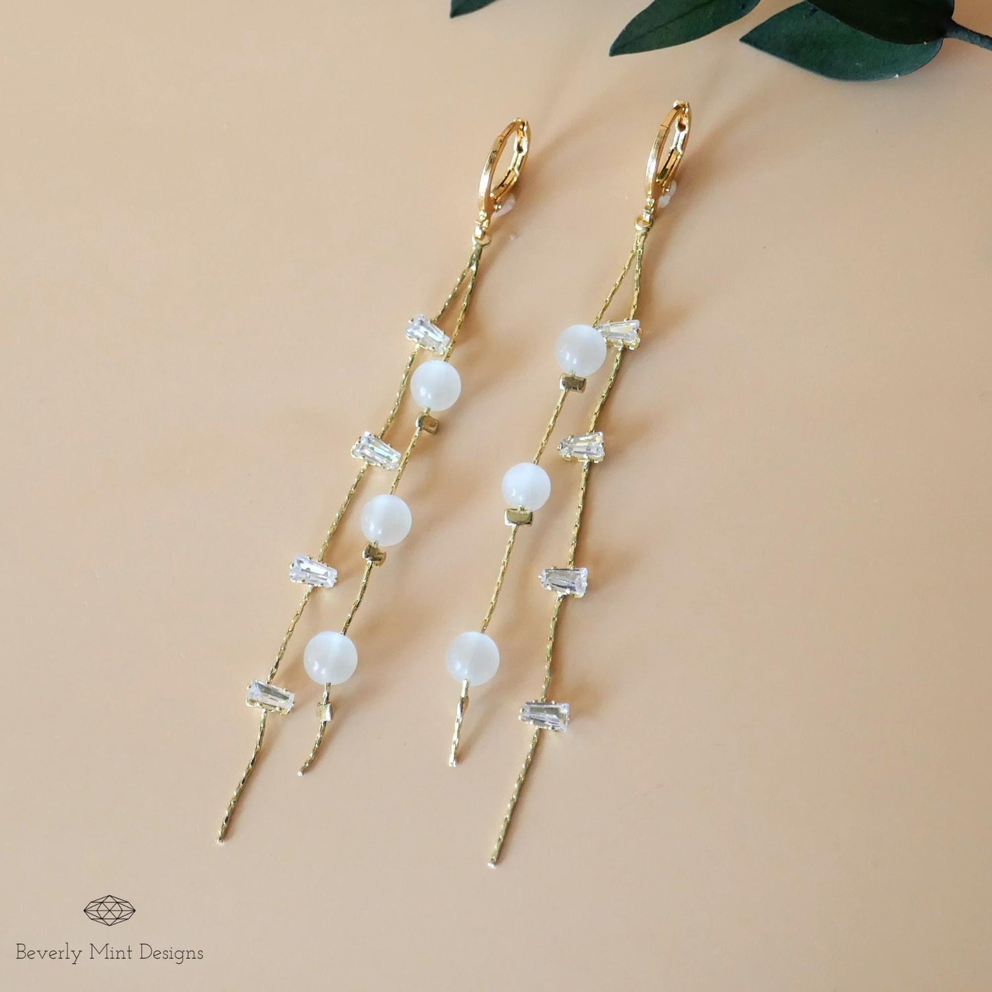 18K Gold Dangle Earrings, Gold Drop Earrings, Cubic Zirconia Dangle Earrings, CZ Long Earrings, Bridesmaid gift, Gift For Her