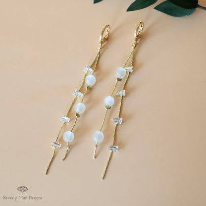 18K Gold Dangle Earrings, Gold Drop Earrings, Cubic Zirconia Dangle Earrings, CZ Long Earrings, Bridesmaid gift, Gift For Her