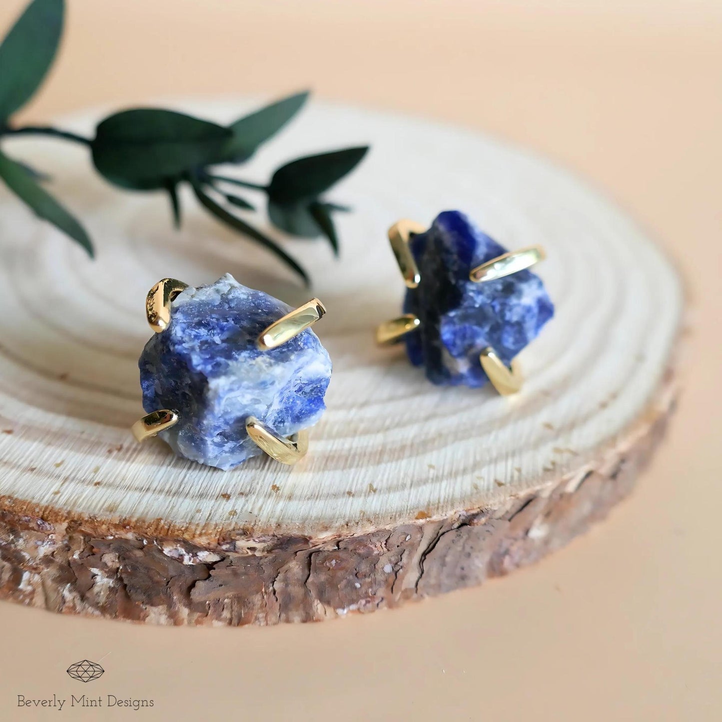 Sodalite Stud Earrings with 18K Gold, Blue Stone Earrings, 1/2 -3/4 inches, Natural Raw Stone Earrings, Chakra Stones, Gift For Her
