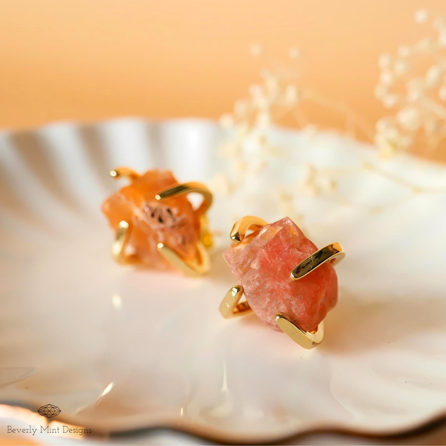 Red Agate Stud Earrings with 18K Gold, Red Orange Stone Earrings, 1/2 -3/4 inches, Natural Raw Stone, Chakra Stone, Gift For Her