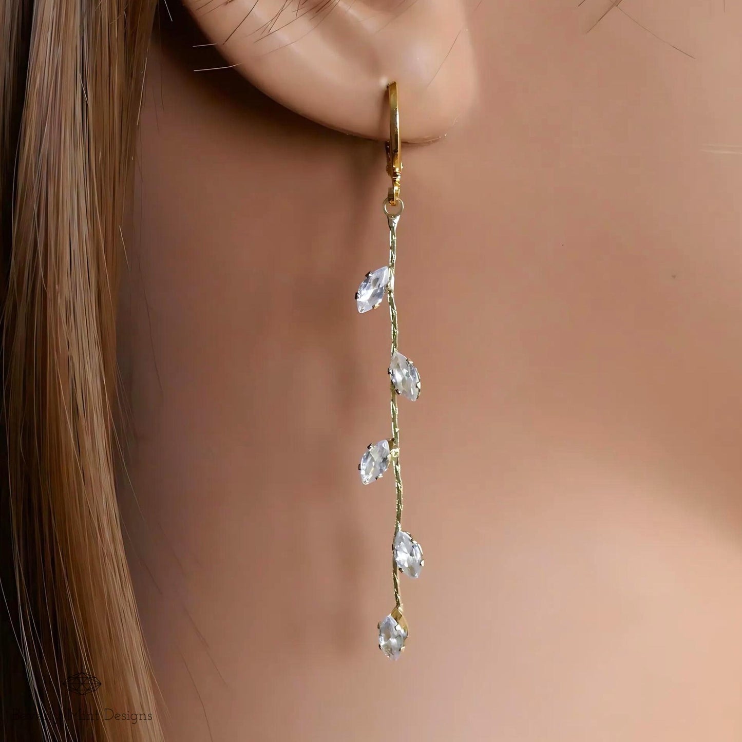 Gold Leaf Earrings, Leaves Earrings, 18K Gold  Long Dangle Earrings, Leafy Earrings, Bridesmaid Jewelry, Wedding Gift, Gift For Her