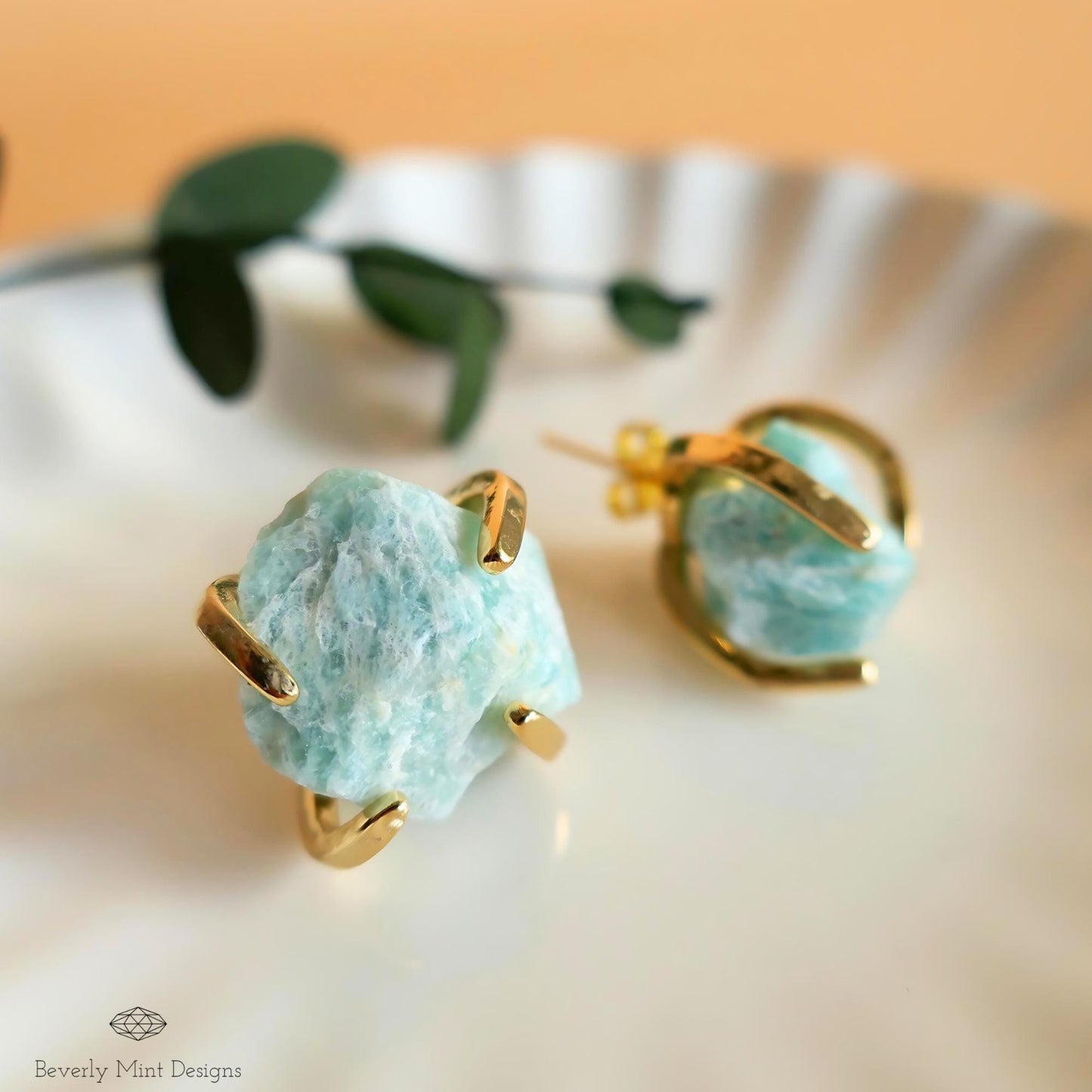 Green Aventurine Stud Earrings with 18K Gold, Green Stone Earrings,  1/2 - 3/4 inches, Natural Raw Stone Earrings, Chakra Stone