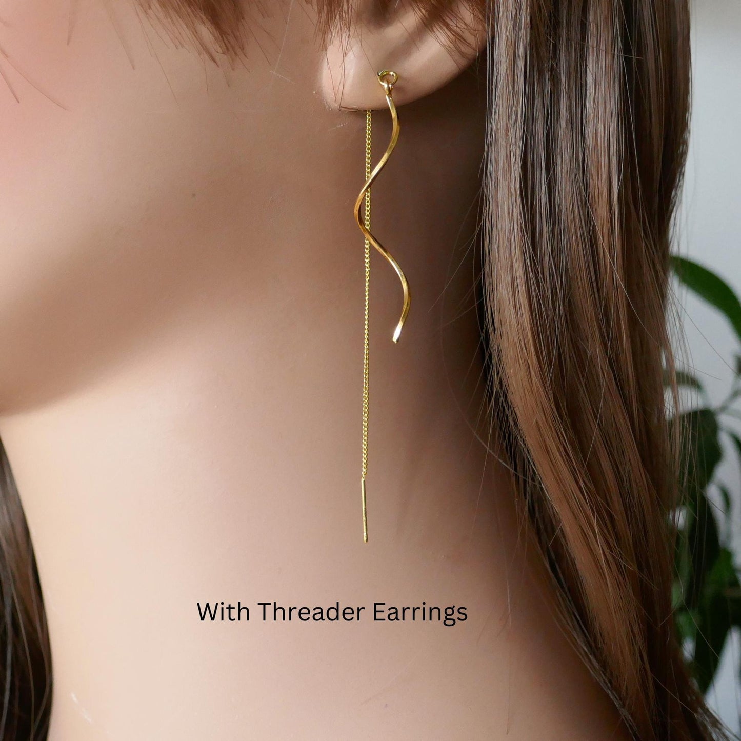 Gold Twirl Earrings, Gold Drop Earrings, Minimalist Twirl Earrings, Wavy Earrings, Gold Threader Earrings , Bridesmaid Gift, Wedding Gift