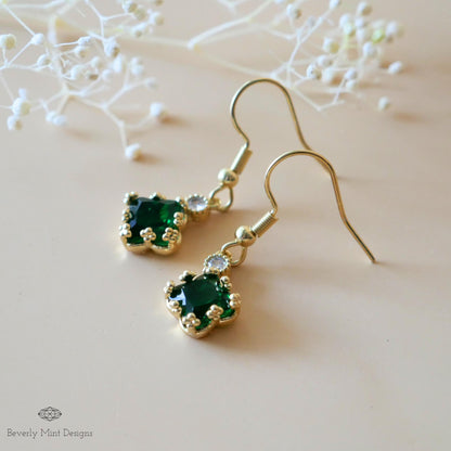 Emerald Green Small Charm Earrings, Green Earrings, 18K Gold Drop & Dangle Earrings, Minimalist Jewelry, Bridesmaids Gift, Anniversary Gift