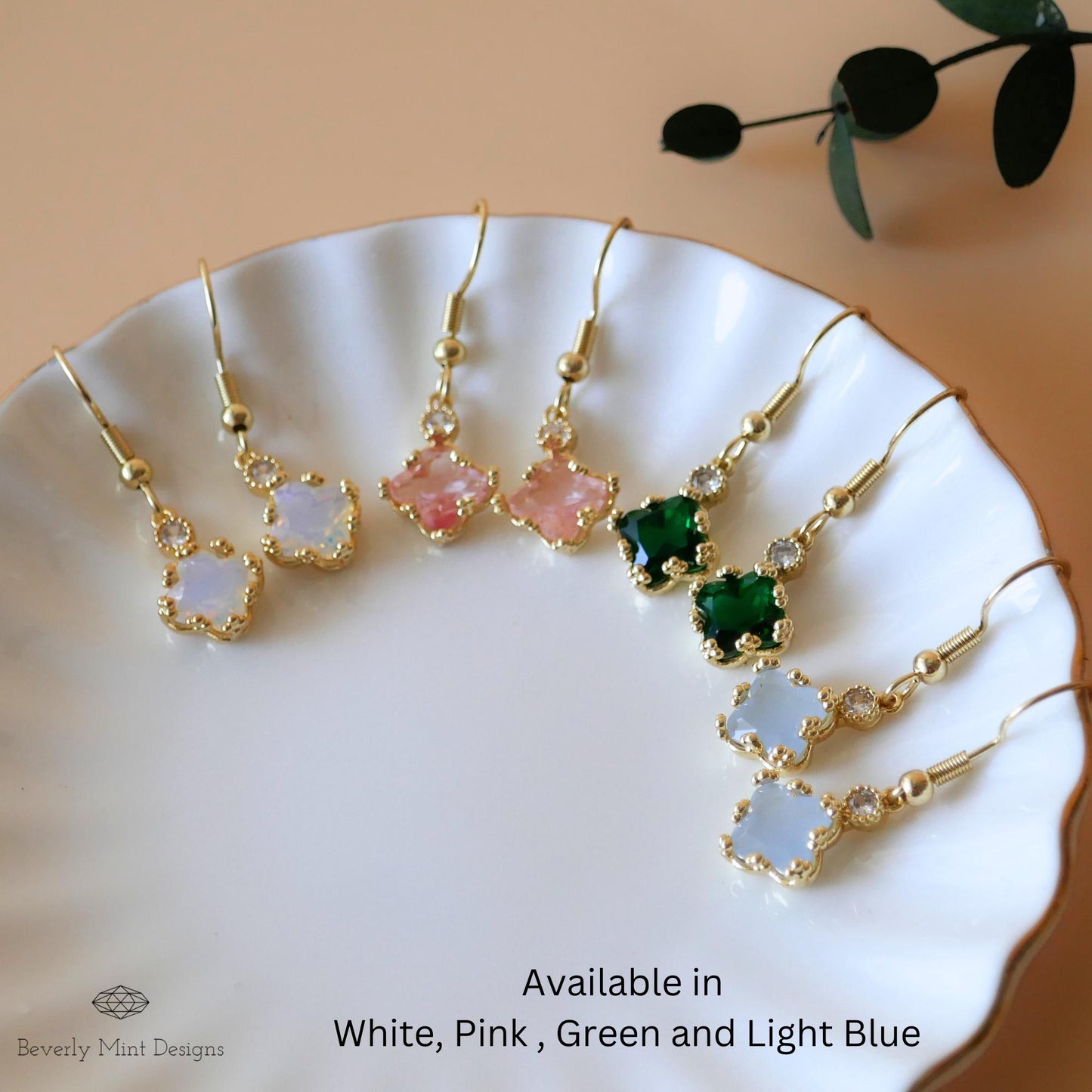 18K Gold Dainty Charm Earrings, Light Blue Earrings, Pale Blue Earrings, Drop & Dangle Earrings,  Bridesmaids Gift, Something Blue Earrings