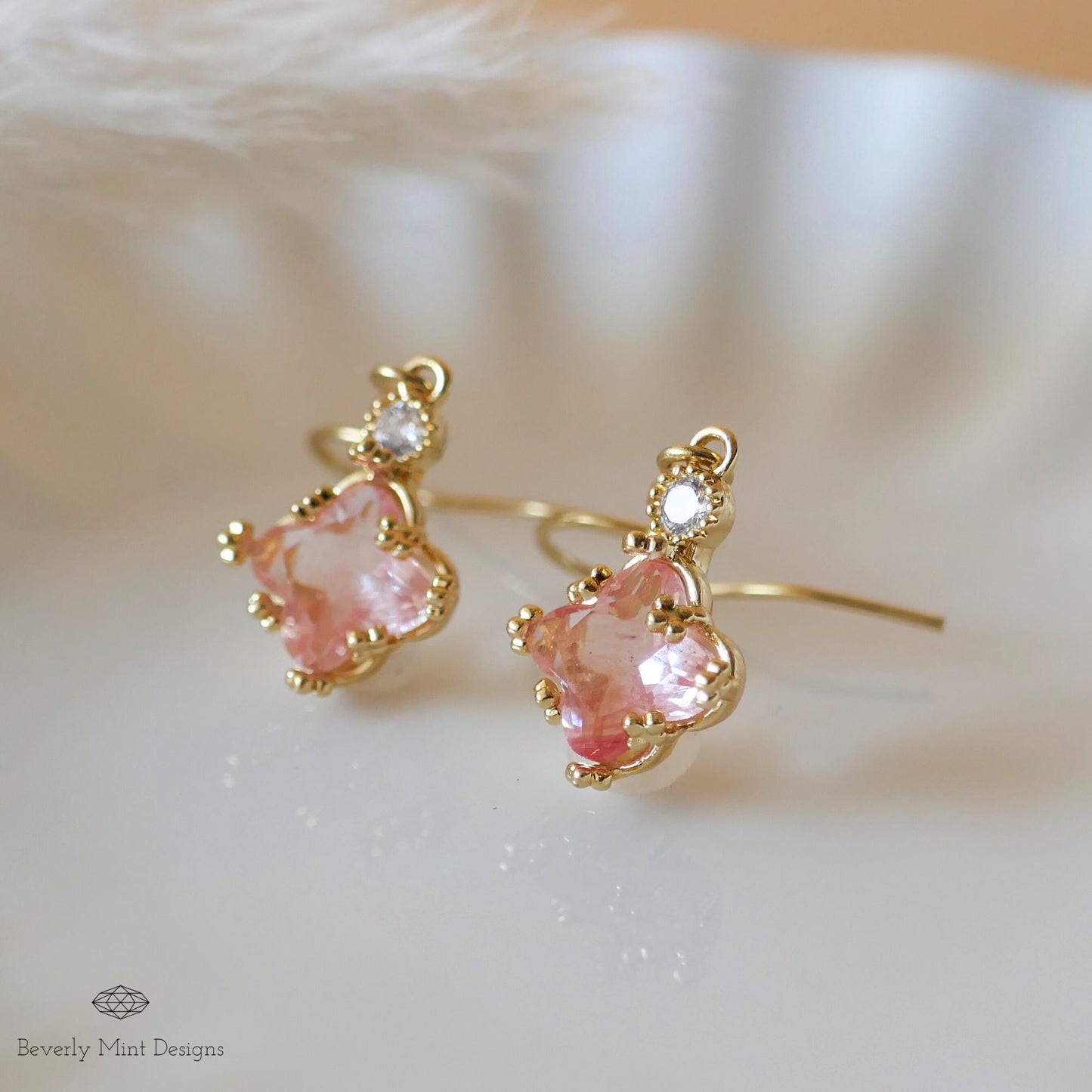 Soft Pink Small Charm Earrings, Blush Pink Earrings, 18K Gold Drop & Dangle Earrings, Minimalist Jewelry, Bridesmaids Gift, Anniversary Gift