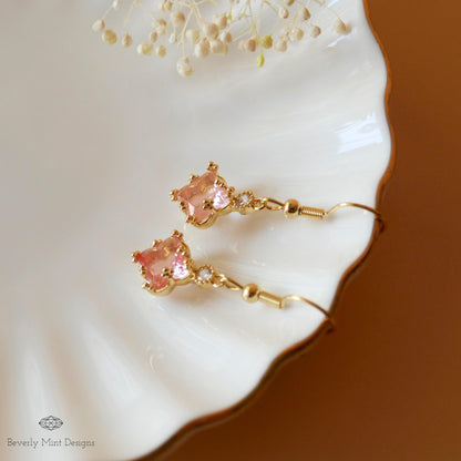 Soft Pink Small Charm Earrings, Blush Pink Earrings, 18K Gold Drop & Dangle Earrings, Minimalist Jewelry, Bridesmaids Gift, Anniversary Gift