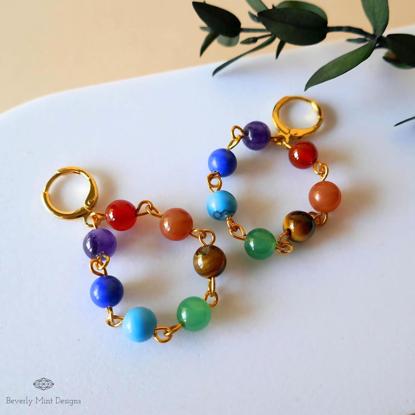 7 Chakras Dangle Earrings, 18K Gold Earrings Rainbow Earrings Chakra, Boho Jewelry, Unique Gift for Her, Colorful Earrings, Gift For Her