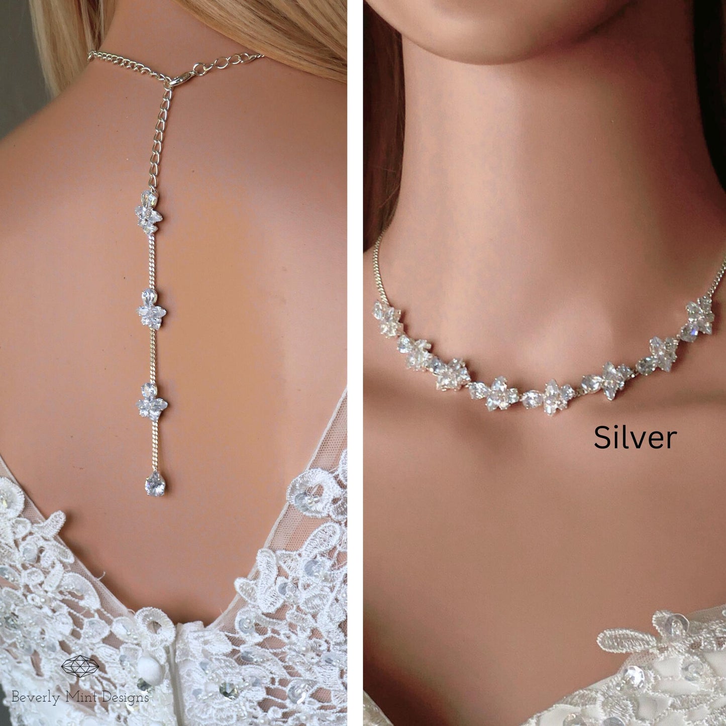 Back Necklace for Wedding, Backdrop Necklace, Cubic Zirconia Backdrop Necklace Wedding, Bridal Gift, Gift For Her