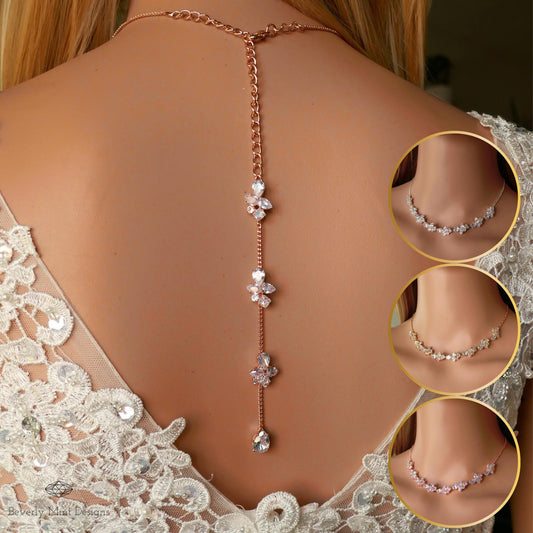 Back Necklace for Wedding, Backdrop Necklace, Cubic Zirconia Backdrop Necklace Wedding, Bridal Gift, Gift For Her
