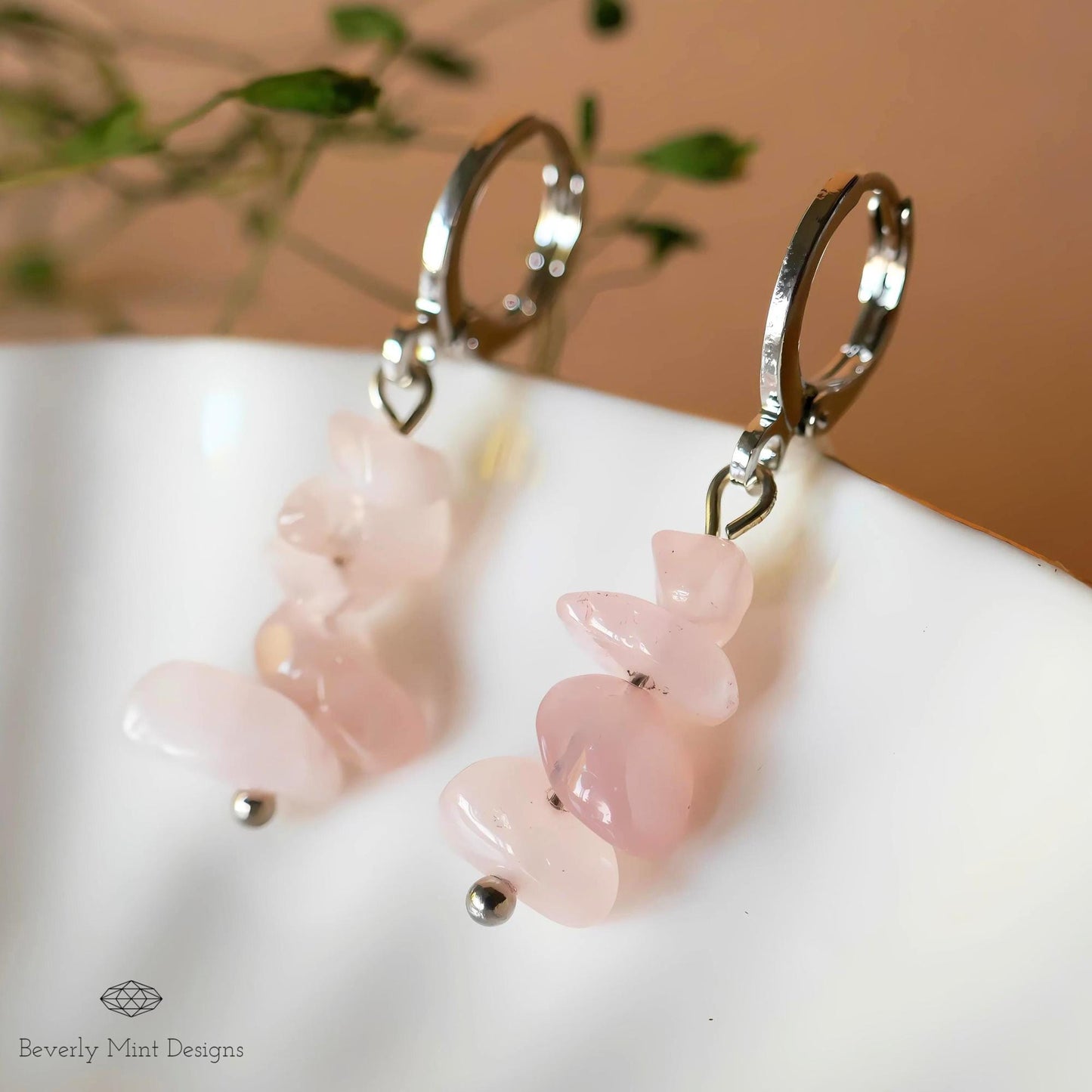 Pink Quartz Dangle Earrings, Soft Pink Earrings Boho Jewelry, Chakras Stones ,Irregular Natural Stone Earrings, Gift For Her